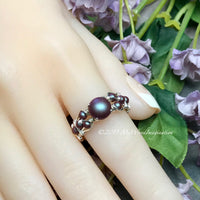 Iridescent Red, Swarovski Crystal Pearl Ring, Handmade Ring in Sterling Silver US Size 9