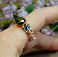 Jet AB, Vintage Swarovski Crystal Handmade Ring 14K Rose GF US Size 10