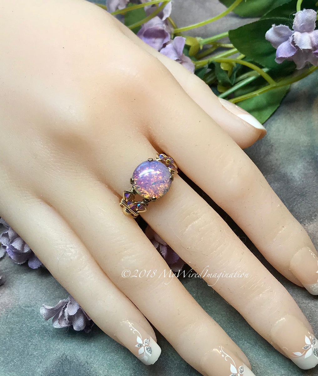 Glass Opal Ring - Fire Opal Ring - Vintage Glass Fire Opal 2024 - Vintage Ring - Sterling Silver - October Birthstone - Opal Alternative - Pink