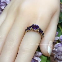 Royal Amethyst AAA Handmade Ring, Dark Purple Amethyst Ring, in 14K Gold US Size 5.5