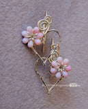 Charming Hearts Earrings with tiny pink flowers by Bobbi Maw
