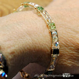 Sparkling Swarovski Crystal AB and Green, Wire Wrapped Bangle Bracelet in 14k GF, Size 7