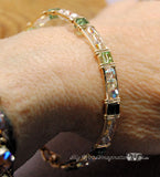 Sparkling Swarovski Crystal AB and Green, Wire Wrapped Bangle Bracelet in 14k GF, Size 7