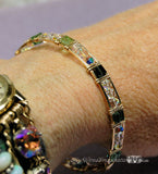 Sparkling Swarovski Crystal AB and Green, Wire Wrapped Bangle Bracelet in 14k GF, Size 7