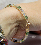 Sparkling Swarovski Crystal AB and Green, Wire Wrapped Bangle Bracelet in 14k GF, Size 7