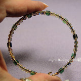 Sparkling Swarovski Crystal AB and Green, Wire Wrapped Bangle Bracelet in 14k GF, Size 7