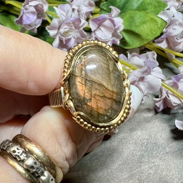 Men's Labradorite Ring, 14K GF, One Of A Kind, US Size 13