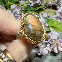 Men's Labradorite Ring, 14K GF, One Of A Kind, US Size 13