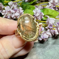 Men's Labradorite Ring, 14K GF, One Of A Kind, US Size 13