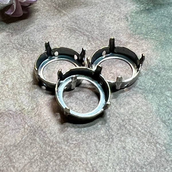 14mm Rivoli Settings, 3pcs Antique Silver or Bronze Plated Settings, for Swarovski 1122 Rivoli, Empty Settings