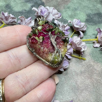 One of a Kind, Handmade Tree Of Life Pendant in Druzy Quartz, Tourmaline, Sterling and Fine Silver