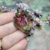 One of a Kind, Handmade Tree Of Life Pendant in Druzy Quartz, Tourmaline, Sterling and Fine Silver