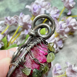 One of a Kind, Handmade Tree Of Life Pendant in Druzy Quartz, Tourmaline, Sterling and Fine Silver