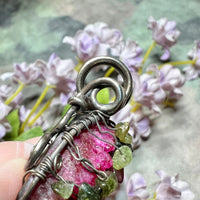 One of a Kind, Handmade Tree Of Life Pendant in Druzy Quartz, Tourmaline, Sterling and Fine Silver