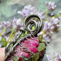 One of a Kind, Handmade Tree Of Life Pendant in Druzy Quartz, Tourmaline, Sterling and Fine Silver