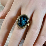 Scorpion Inlaid Opal & Black Onyx Cabochon, Handmade Ring, US Size 8 in 14K GF