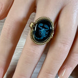 Scorpion Inlaid Opal & Black Onyx Cabochon, Handmade Ring, US Size 8 in 14K GF