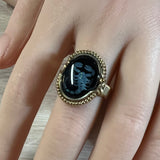 Scorpion Inlaid Opal & Black Onyx Cabochon, Handmade Ring, US Size 8 in 14K GF