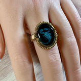 Scorpion Inlaid Opal & Black Onyx Cabochon, Handmade Ring, US Size 8 in 14K GF