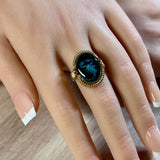 Scorpion Inlaid Opal & Black Onyx Cabochon, Handmade Ring, US Size 8 in 14K GF