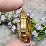 One of a Kind, Carved Leopard in Cherry Amber Pendant  in 14KGF
