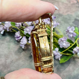 One of a Kind, Carved Leopard in Cherry Amber Pendant  in 14KGF