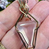 Faceted Rose Quartz Pendant, Tri-Color Rose, White and Yellow 14K GF