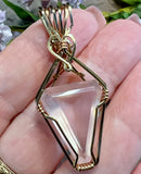 Faceted Rose Quartz Pendant, Tri-Color Rose, White and Yellow 14K GF