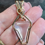 Faceted Rose Quartz Pendant, Tri-Color Rose, White and Yellow 14K GF