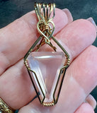 Faceted Rose Quartz Pendant, Tri-Color Rose, White and Yellow 14K GF