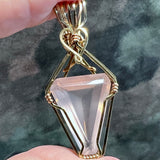 Faceted Rose Quartz Pendant, Tri-Color Rose, White and Yellow 14K GF