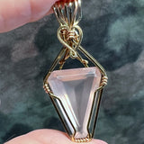 Faceted Rose Quartz Pendant, Tri-Color Rose, White and Yellow 14K GF