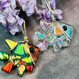 Dicroic Glass Fish, Handmade Pendants, Wire Wrapped in Sterling Silver or 14K GF