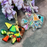 Dicroic Glass Fish, Handmade Pendants, Wire Wrapped in Sterling Silver or 14K GF