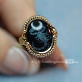 Scorpion Inlaid Opal & Black Onyx Cabochon, Handmade Ring, US Size 8 in 14K GF