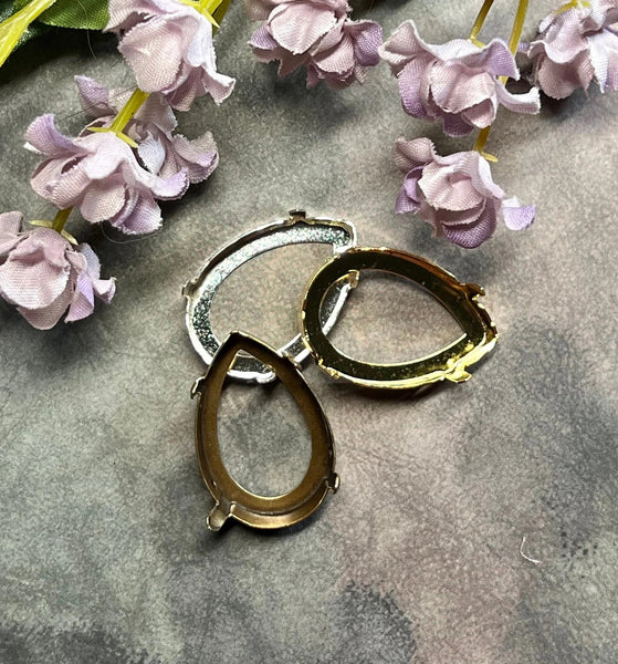 1 Piece 30x20mm Silver or Gold or Bronze Plated Settings, Fits Pear Shape 4320 Crystals, 30x20mm Empty Crystal Settings