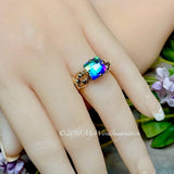 Swarovski Checkerboard Cut Crystal AB Handmade Ring, Vintage Crystal Handmade Ring