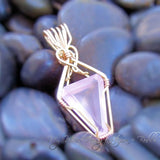 Faceted Rose Quartz Pendant, Tri-Color Rose, White and Yellow 14K GF