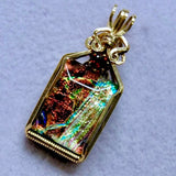 Wire Wrapped Dicroic Glass and Garnet Pendant in 14 K GF Wire