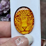 One of a Kind, Carved Leopard in Cherry Amber Pendant  in 14KGF