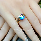 Swarovski Checkerboard Cut Crystal AB Handmade Ring, Vintage Crystal Handmade Ring