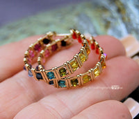 Swarovski Crystal,  Multi-Colored Handmade Crystal Hoop Earrings in 14K GF Wire