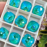 Laguna Delite, 1 PC Genuine Swarovski Crystal, 12mm 4470 Square Cushion Cut With Setting