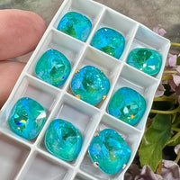 Laguna Delite, 1 PC Genuine Swarovski Crystal, 12mm 4470 Square Cushion Cut With Setting