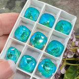 Laguna Delite, 1 PC Genuine Swarovski Crystal, 12mm 4470 Square Cushion Cut With Setting