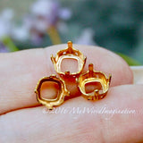 Red Brass Sew-On Rhinestone Settings, for 8mm 4470 or 4471 Cushion Cut Squares