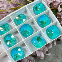 Laguna Delite, 1 PC Genuine Swarovski Crystal, 12mm 4470 Square Cushion Cut With Setting