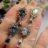 Handmade Ruffled Vintage Swarovski Crystal Earrings in Sterling Silver