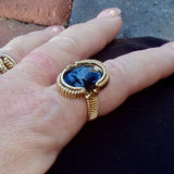 Scorpion Inlaid Opal & Black Onyx Cabochon, Handmade Ring, US Size 8 in 14K GF