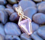 Faceted Rose Quartz Pendant, Tri-Color Rose, White and Yellow 14K GF